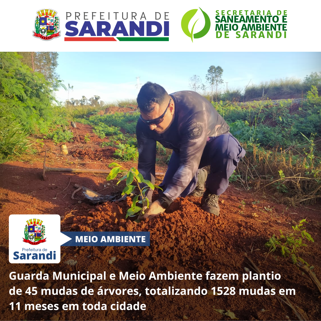 Guarda Municipal e Meio Ambiente fazem plantio de 45 mudas de árvores, totalizando 1528 mudas em  11 meses em toda cidade